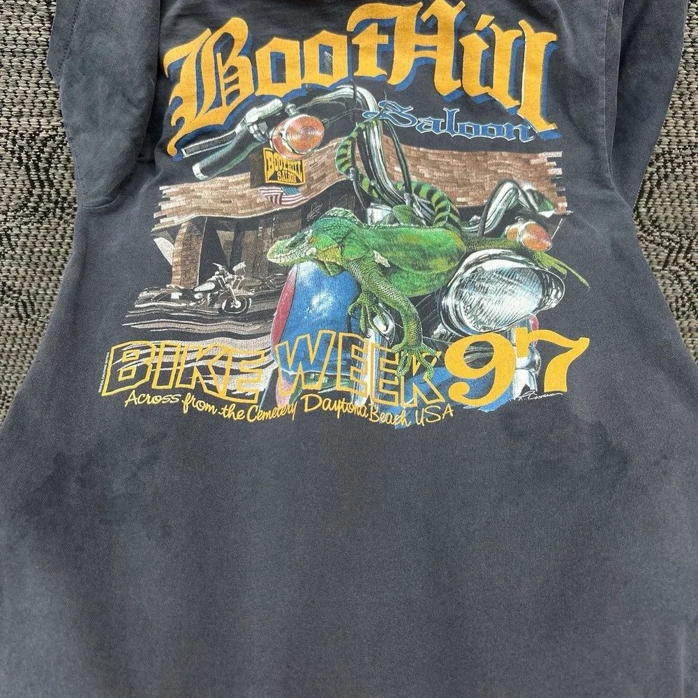 Vintage Boot Hill Bike Week Shirt Men's Medium Black Biker Pocket Daytona Biker - Picture 6 of 8